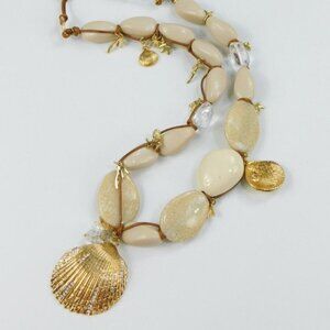 Chico's Faux Stone Gold Tone Shell Nautical Rhinestone 38" Necklace